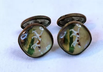 Antique Intaglio Crystal Hunting Dog Pointer Reverse Painted Cufflinks • $18.99