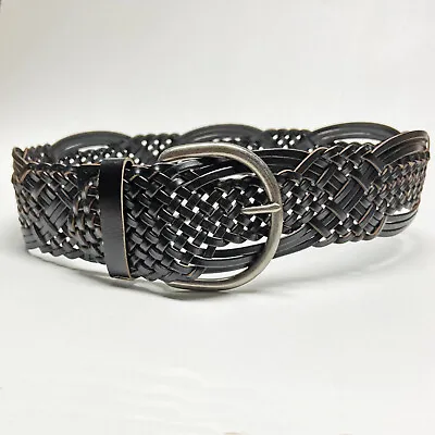 Universal Thread Black Leather Woven Macrame Belt Size XS Silver Buckle NWOT • $10.99