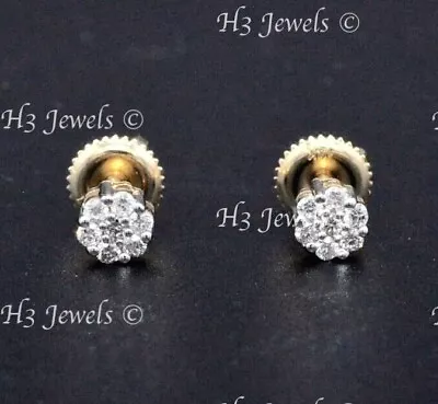 14k  Yellow Gold Natural Diamond Stud Earring Cluster April Birthstone 1/4 Ct  • $436.78