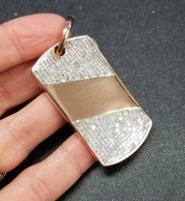 $2595 • Buy MENS 14k ROSE GOLD INVISIBLE SET 4.00ct SQUARE DIAMOND DOG TAG PENDANT 2.04 