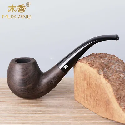 MUXIANG Full Bent Tobacco Pipe Ebony Wooden 9mm Filter Smoking Pipe For Beginner • $39.59