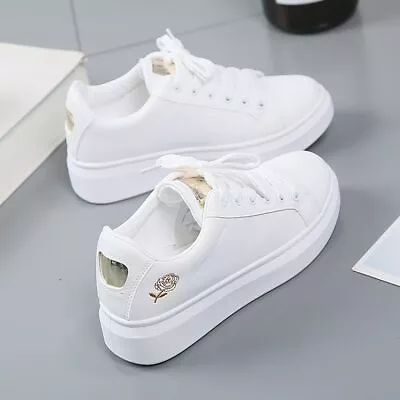 Zapatos Deportivos Para Mujeres Zapatillas De Deporte Blancos De Flores Casuales • $33.99