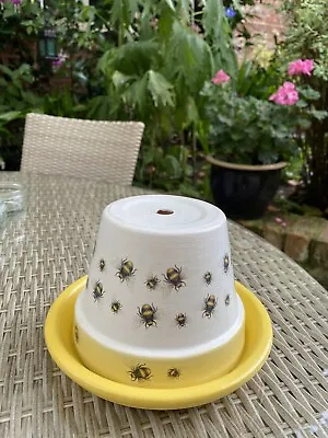 Flower Pot Ashtray - Incense Terracotta Pot 15cm Bumble Bee Decals Cream Yellow • £15.99