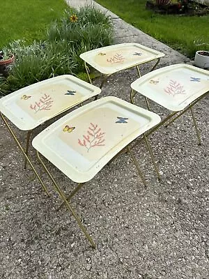 Set Of 4 Vintage Butterfly TV Trays 1960s Quaker Metal Folding Tables Atomic Age • $200