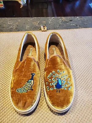 Soludos Gold Velvet Peacock Slip On Sneakers Size 7 • $29.99