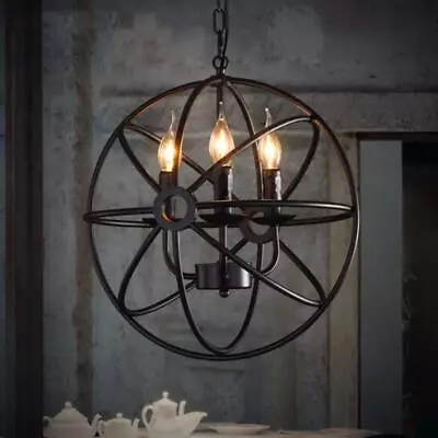 Industrial Loft Metal Orb Cage Pendant Light Retro Candelabra Ceiling Chandelier • $65.99