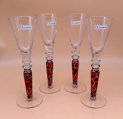 Ella Sabatini Champagne Flutes Set 4 Glasses With Hand Painted Stems • £44.99