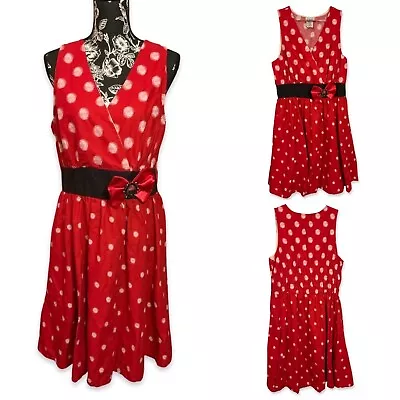 Disney Parks Deep V Neck Poka Dot Bow Minnie Mouse Dress Womens L Red • $38