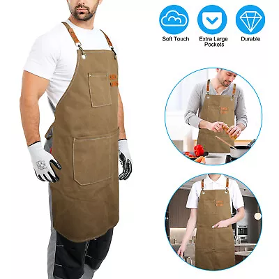 Heavy Duty Canvas Woodworking Shop Work Aprons Men Women Adjustable With Pockets • $14.98