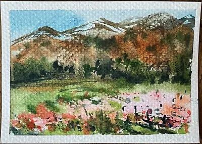 ACEO Original Watercolor Painting Landscape Nature Mountains - (2.5x3.5 In)  NEW • $7