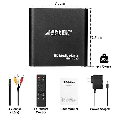 HD Media Player AGPtek Mini 1080p Full-HD Ultra HDMI Digital Media Player With  • £38.24