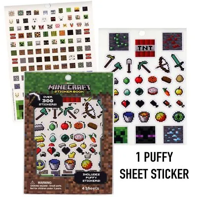 TUGOKU Minecraft Sticker Book Set 4 Sheets With 300+ Stickers 1 Puffy Sticker • $8.74