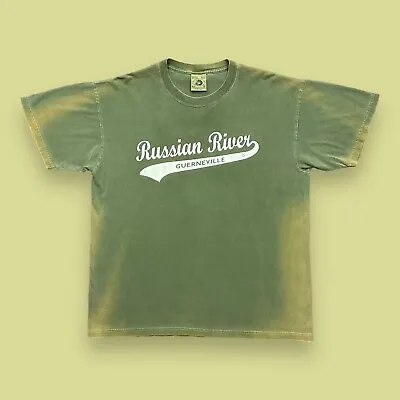 Vtg Pigment Dyed Sun Faded Shirt Russian River 90s Graphic Tee Green Medium • $35