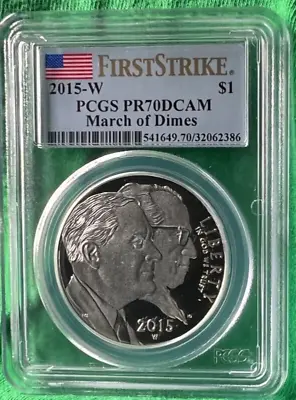 2015-W PCGS PR70 DCAM March Of Dimes Commemorative Dollar $1 First Strike • $75