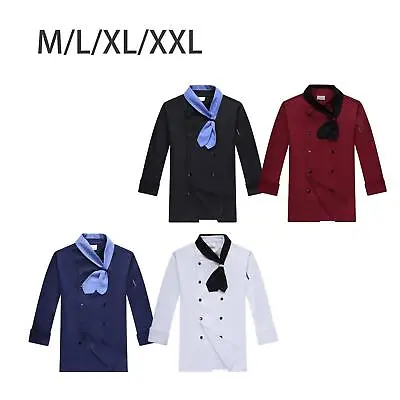 Long Sleeve Chef Jackets With Scarf Apparels Chef Coat For Food Service • £13.54