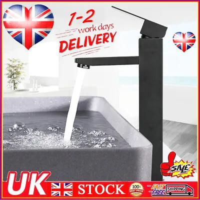 Modern Tall Faucet Counter Basin Mixer Tap High Rise Bathroom Sink Matt Black UK • £14.99