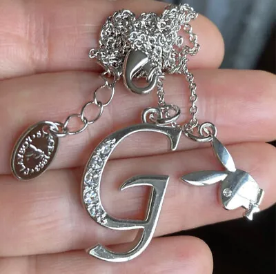 PLAYBOY NECKLACE LETTER “ G “  AUTHENTIC BUNNY RABIT INITIAL - Silver Color 19” • $46