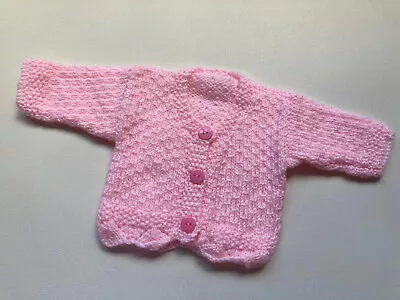 BRAND NEW Hand-Knitted Pink Cardigan Baby Girls Clothing Early/ Tiny Baby • £8.50