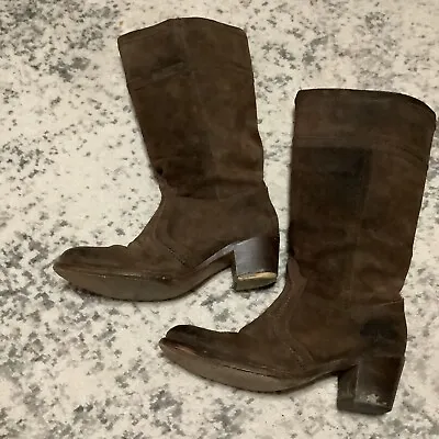 Frye Womens Jane Stitch Boots Brown Suede Leather 77222 Chunky Block Heel 10 B • $70