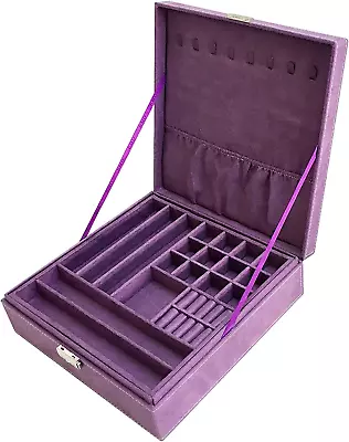 Sodynee® Purple Two-Layer Lint Jewelry Box Organizer Display Storage Case With L • $30.06