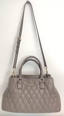 Vera Bradley Brown Taupe Leather Quilted Satchel Purse Handbag Crossbody VGUC • $14.99