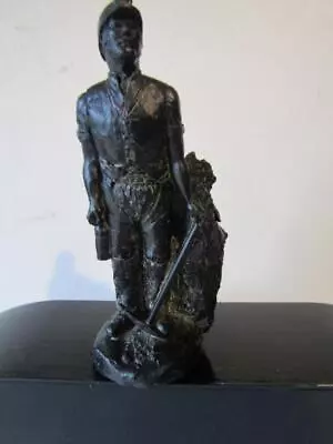 Coal Miner Sculpture 5.5  Tall  Classique Made With Coal  From Wales Vintage • $16