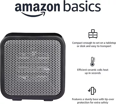 Amazon Basics 500-Watt Ceramic Small Space Personal Mini Heater Black NEW IN BOX • $16.90