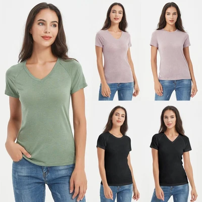 $19.99 • Buy Women Merino Wool T-Shirt Crew Neck V Neck Tencel Short Sleeve Plain Stretch Top