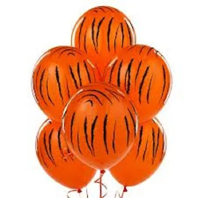 6 Tiger Print 11  Latex Balloons Qualatex Black & Orange Jungle Safari Party • $6.99