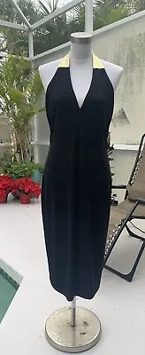 Vintage Halston Black Dress Gold Halter 12 • $140