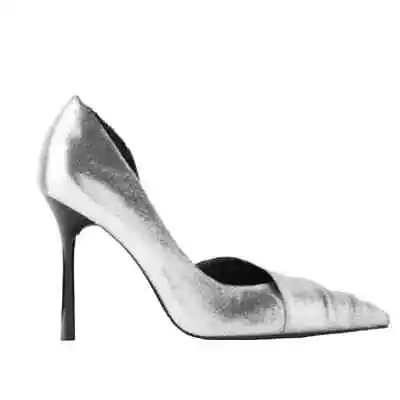$55 • Buy Zara Metallic High Heel Pointed Toe Pumps In Silver Sparkle Black Size 38 US 7.5