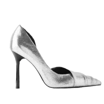 $55 • Buy Zara Metallic High Heel Pointed Toe Pumps In Silver Sparkle Black Size 38 US 7.5