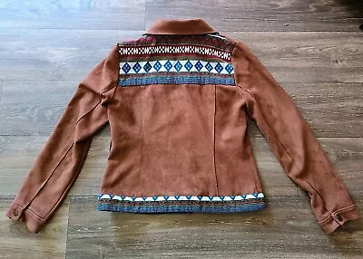 Promesa Micro Suede Jacket Size Small Brown Women Aztec Tribal Snap Up  2 Pocket • $21.99