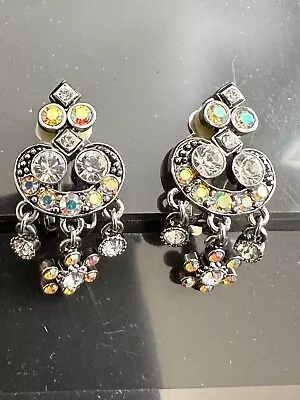 Vintage Kirks Folly Clip-on Earrings: Silver Tone Rhinestones • $29.99