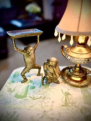 Set Of 2 Vintage Bombay Co. Solid Brass Monkey Desk Organizers • $87.34