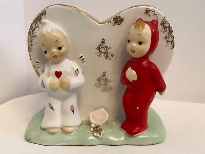 Vintage  Napco Ceramic Devil & Angel  Valentine Figurine Vase 1950’s Japan READ • $49.95