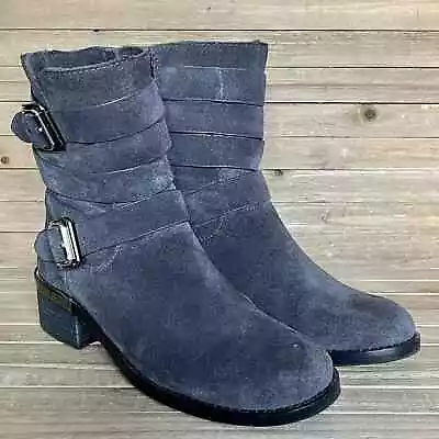 Womens Vince Camuto Gray Suede Webey Buckle Zip Moto Boots Booties Size 7 M GUC • $39.99