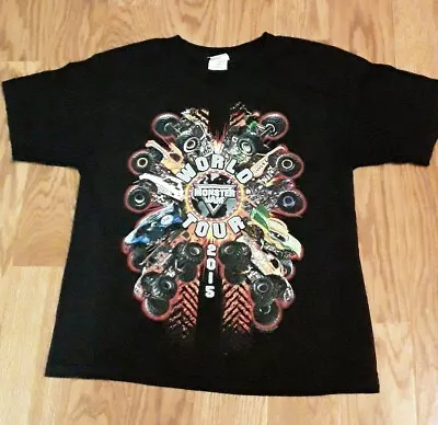 Youth Lg Monster Jam Monster Truck World Tour 2015 T-shirt Black New • $10.99