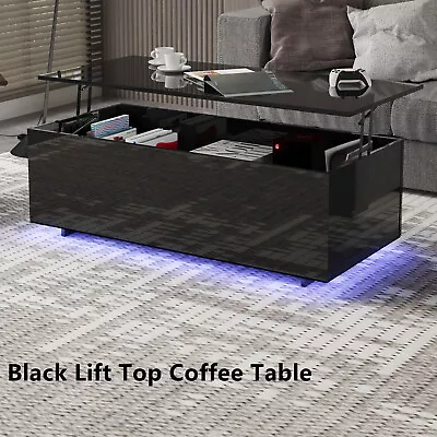 $169.99 • Buy 47 Inch Modern Lift Top LED Coffee Table With Hidden Storage High Gloss Foldable