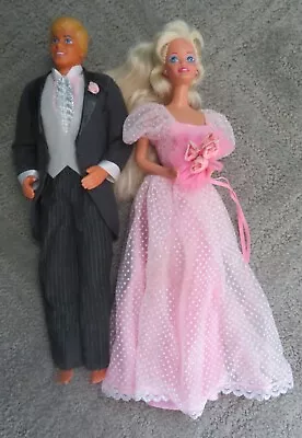 Vintage Wedding Day Barbie And Ken Bridesmaid & Best Man By Mattel 1990 • $20