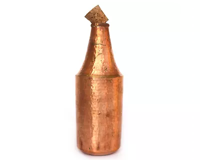 Hand Hammered Vintage Pure Copper Water Bottle Wooden Cork Drinkware 1000 Ml • $37.99