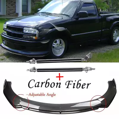 For Chevrolet Chevy S10 Carbon Fiber Style Front Bumper Lip Spoiler+Splitter Rod • $69.99