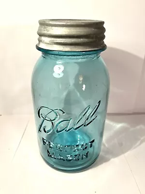 Ball Jar Perfect Mason Quart Jar #12 Vintage Aqua Blue With Zinc Lid Vintage • $8.92