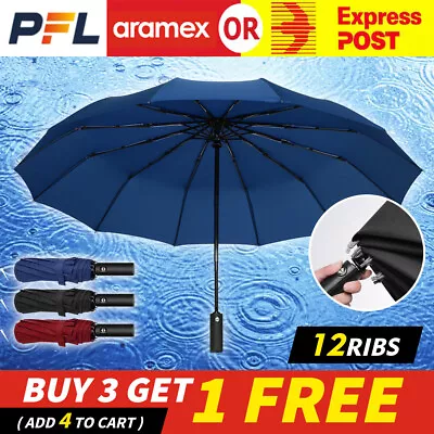 12Ribs Automatic Folding Umbrella Windproof Auto Open Compact With Fiberglass • $14.87