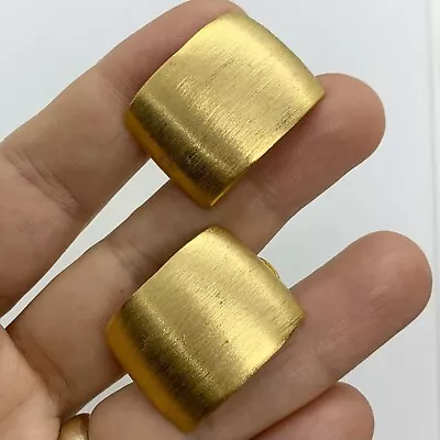 Vtg Brushed Gold Plate Oversized Wide Half Hoop Earrings Large Clip-on • $15.96