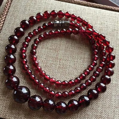 Natural 5-11mm Dark Red Garnet Round Gemstone Beads Necklace 18  AAA++ • $9.09