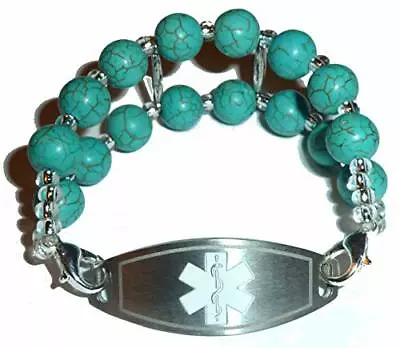 Double Turquoise Stretch Women's Medical Alert ID Replacement Bracelet • $14.99