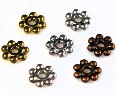 DAISY SPACER BEADS 4mm 100 PER BAG TIBETAN SILVER / GOLD / COPPER • £2.49