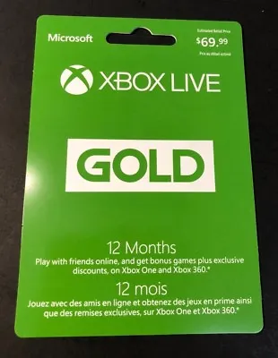 $69.98 • Buy Microsoft XBOX LIVE GOLD Membership 12-Month Card NEW