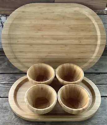 2 Pampered Chef Large Bamboo Trays And 4 Snack Bowls • $35